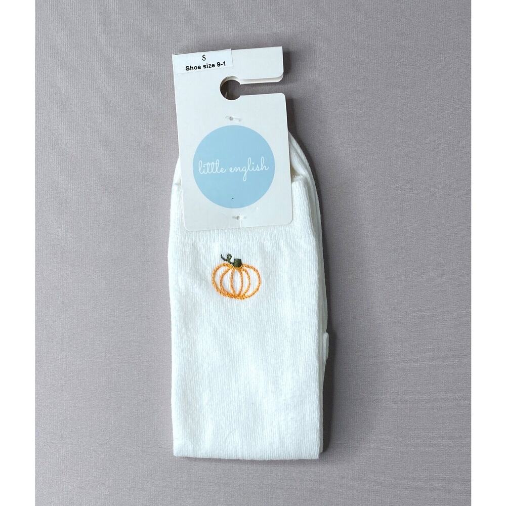 Little English White Pumpkin Embroidered Socks NWT Small/Age 3-4-5-6-7 Girl Boy